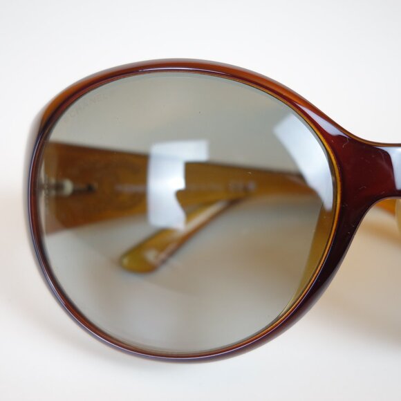 Chanel Oversized Round Rim 6013 B Sunglasses w/ Double Row Crystal CC Logo Arms - Picture 6 of 16